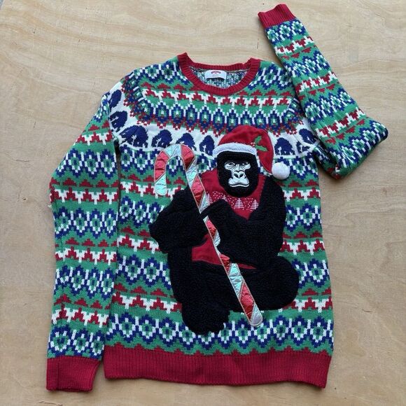 Holiday Time Gorilla Ugly Christmas Sweater Unisex Small - Picture 1 of 6